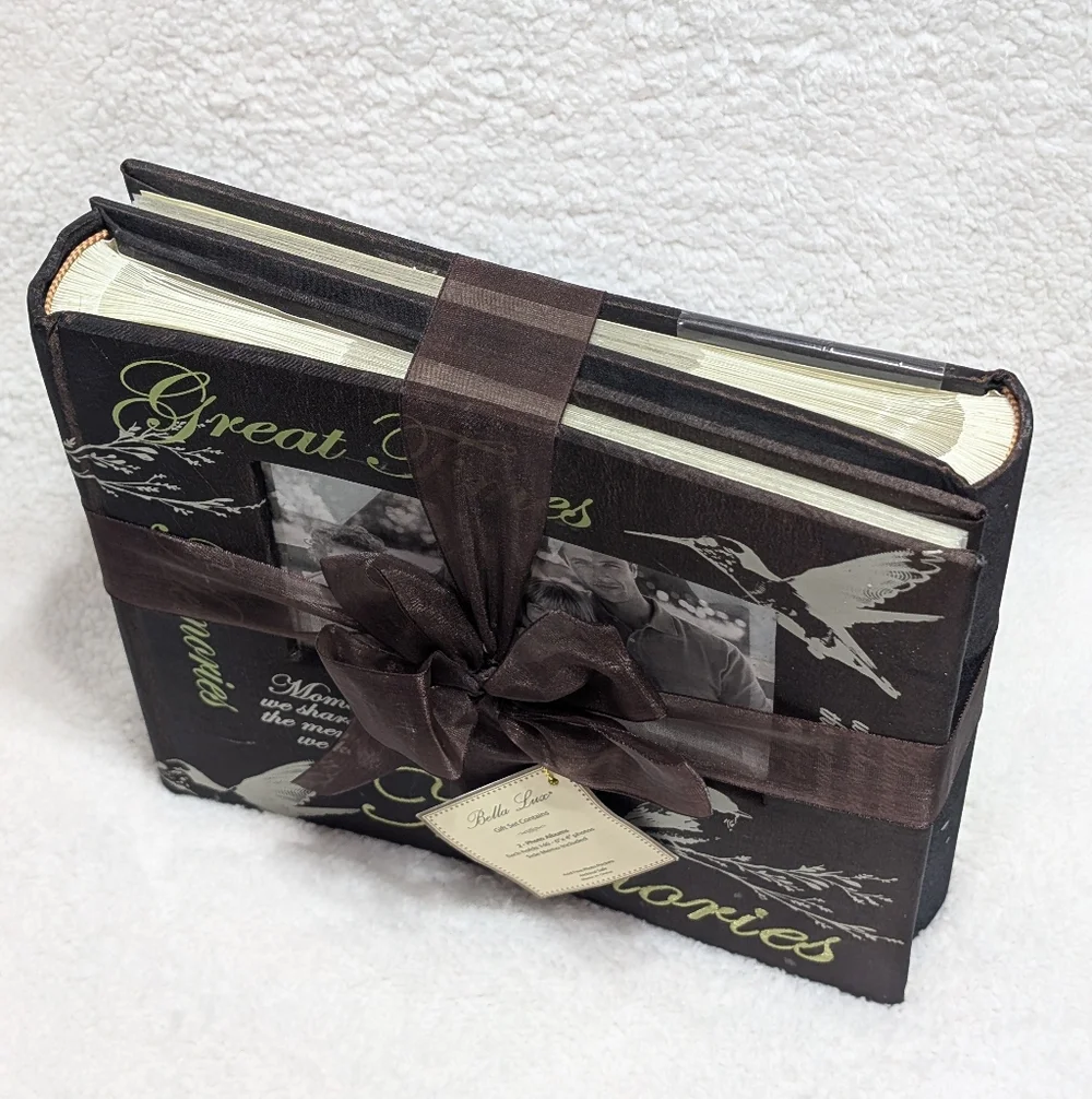 NWT Bella Lux TWO Brown Green Satin Hummingbird 140 Picture Photo Albums